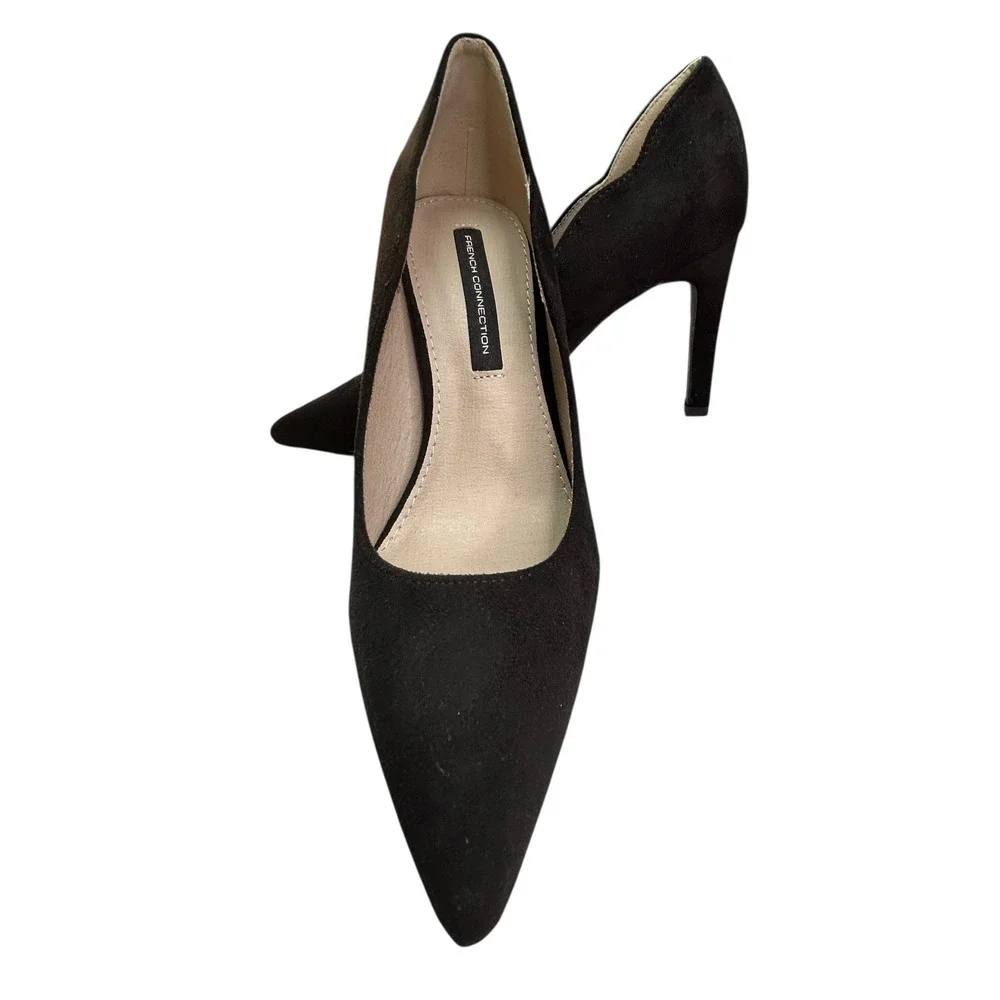 French Connection Vegan Suede Scallop Slip-On Pumps Womens Size 6 Black Heels